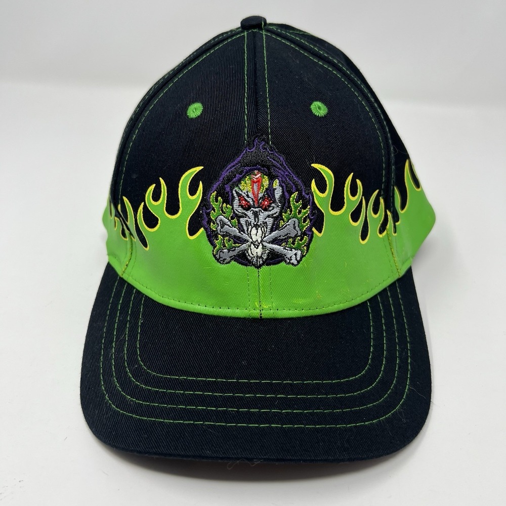 Vintage Grave Digger Hat Cap Skull Crossbones Monster Jam Green Flames‎ 2002 Y2K